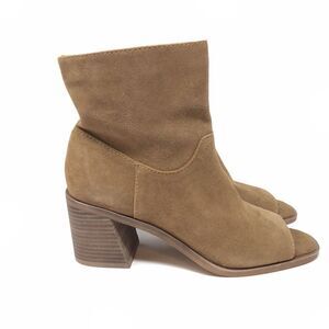 Lucky Brand Shoes Ryemi Peep Toe Pull On Suede Tan Ankle Boots Size 8 Womens